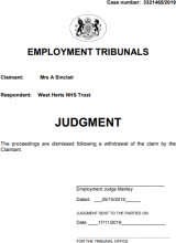 Mrs A Sinclair v West Herts NHS Trust: 3321465/2019